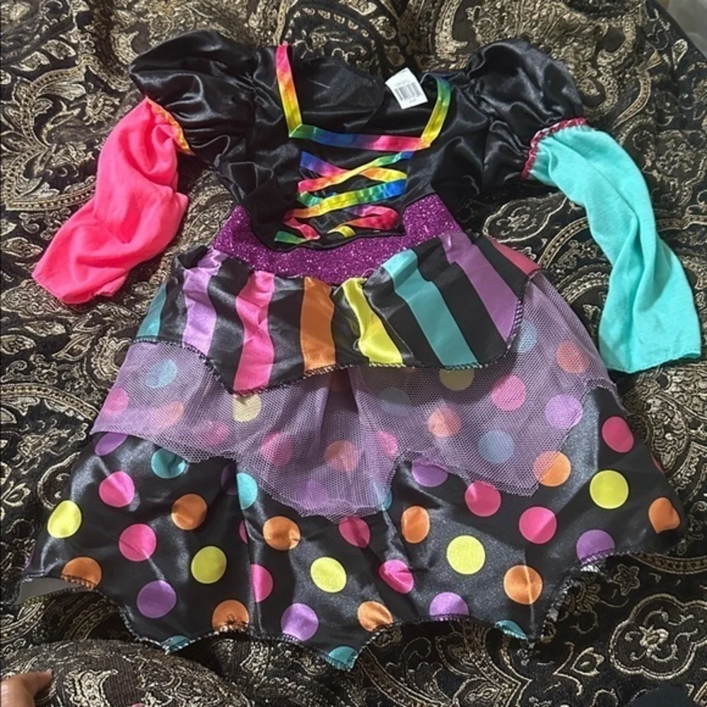 Colorful Halloween Costume rainbow polka dots clown Mardi Gras costume